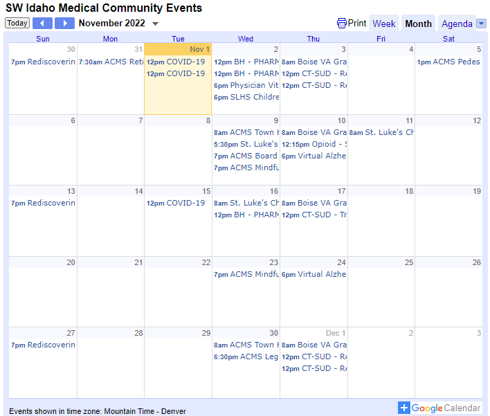 ACMS Calendar of Medical Community Events